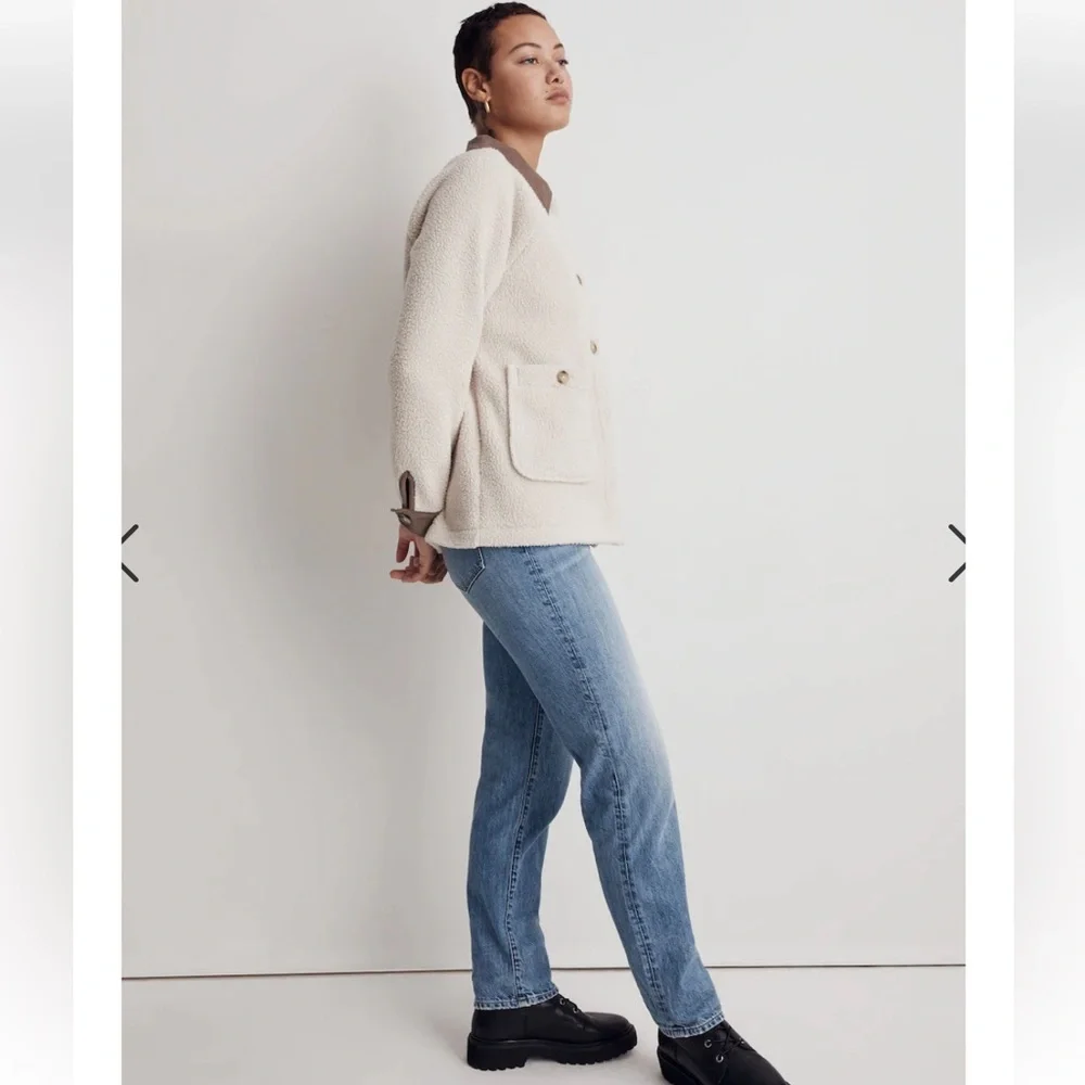 Madewell Corduroy-Trimmed (Re)sourced Sherpa Terry Chore Coat Large Brown Beige - Picture 2 of 16